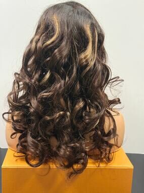 LUVME Hair 100% Human Hair Loose Wave Wig Honey Blonde Highlights 26" NWT
